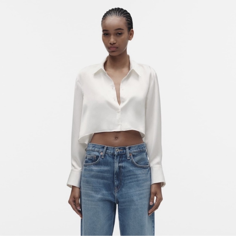 ZARA SATIN EFFECT CAPE SHIRT WHITE